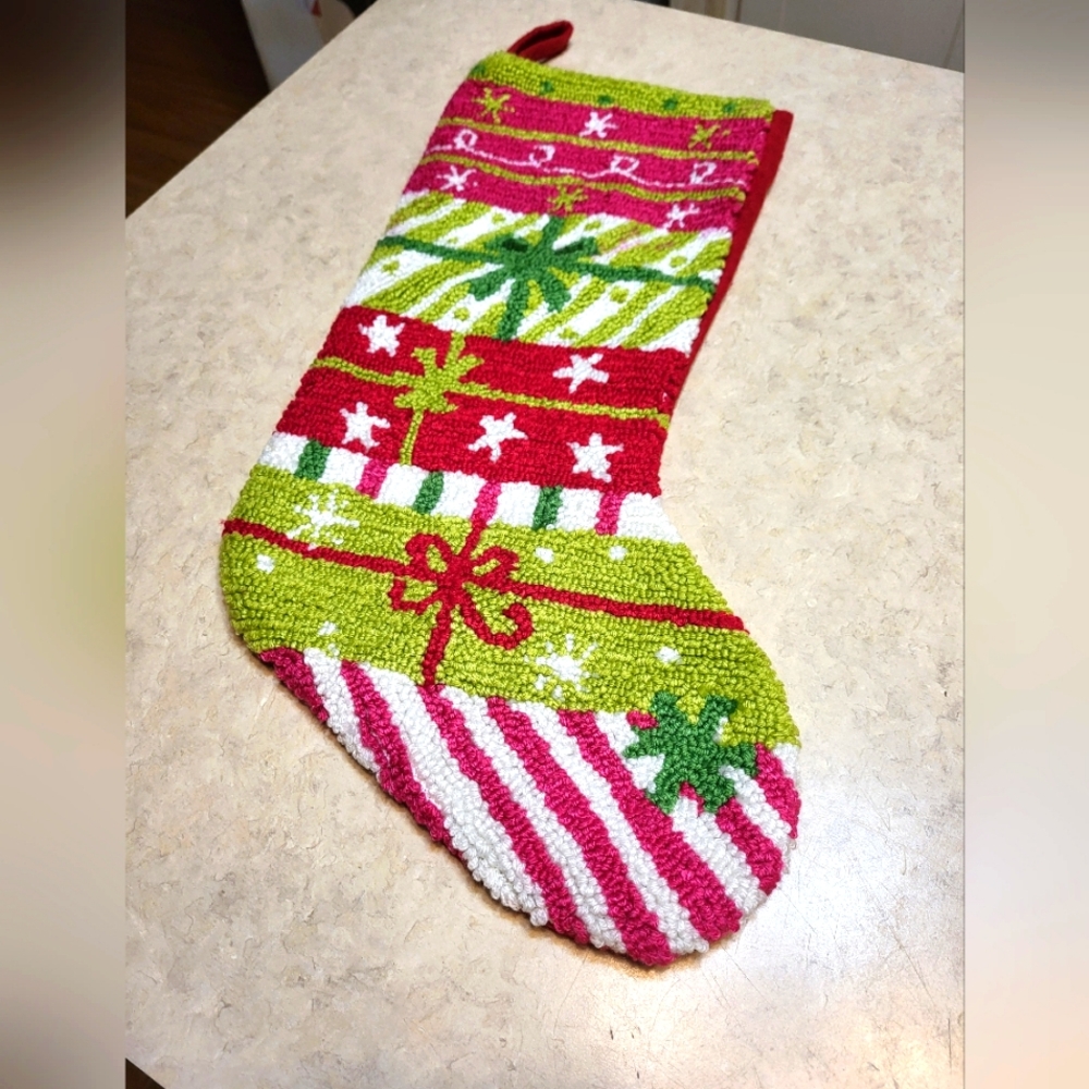 Christmas Stocking in Red, Hot Pink, and 2 Shades of Bright Green